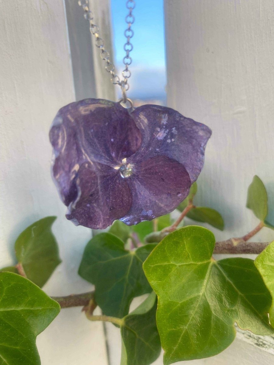 Blålila hortensia-smykke, 925 sølvkjede - KNASK