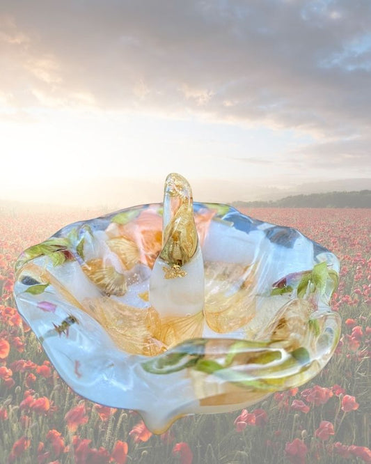 Blomsterbad ringholder, ekte tørkede blomster i epoxy resin kunstharpiks - Interiør KNASK