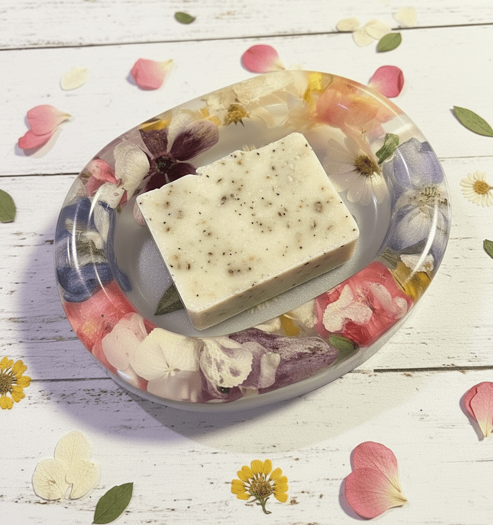 BLOMSTERBAD såpeskål – blomsterkunst av ekte tørkede blomster - Interiør KNASK