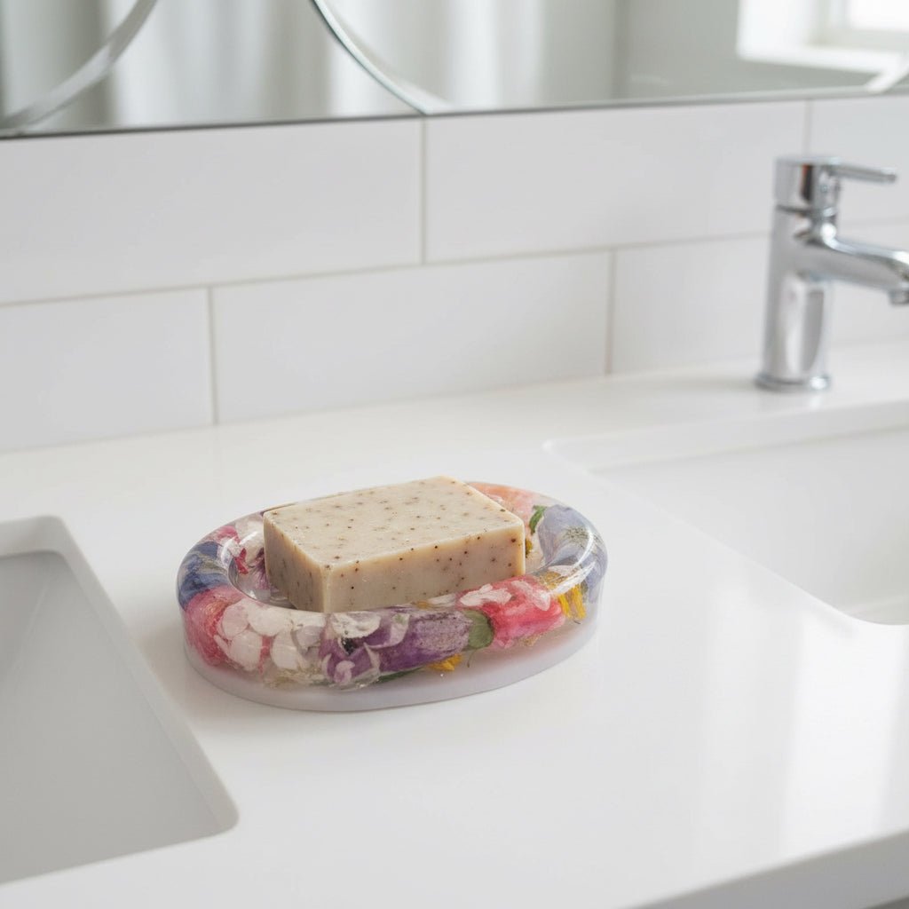 BLOMSTERBAD såpeskål – blomsterkunst av ekte tørkede blomster - Interiør KNASK