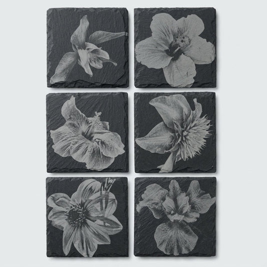 BLOMSTERSTEIN drikkebrikke - gravert skifer sten - Interiør KNASK
