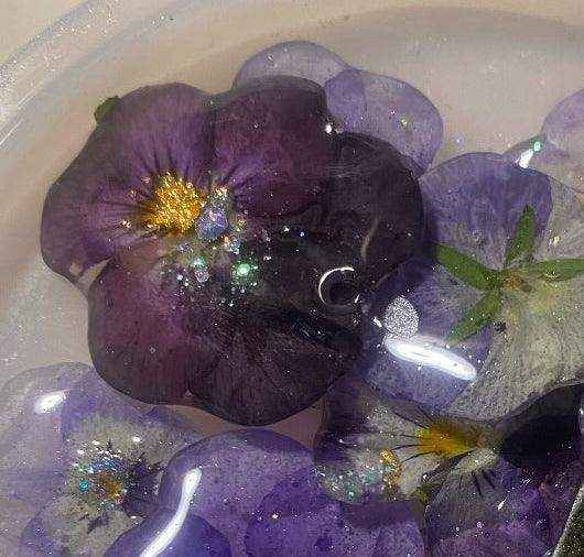 BURGUNDER fiol blomstersmykke, presset stemorsblomst, 925 sølvkjede - KNASK