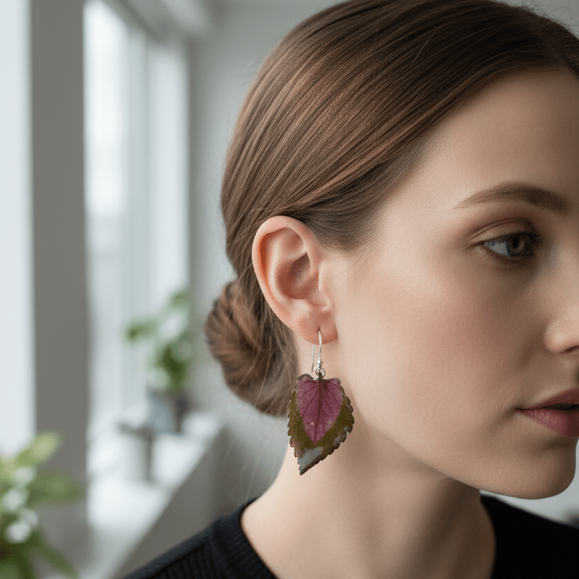 COLEUS øredobber, ekte tørkede blader, 925 sølv ørekroker - Øredobber KNASK