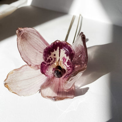 CYMBIDIUM orkidé hårnål, ekte tørket blomst, åpen - Hårpynt KNASK