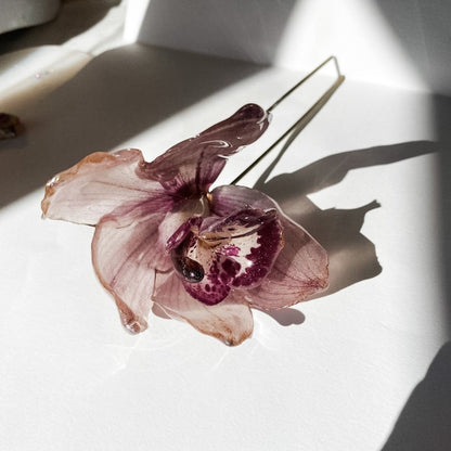 CYMBIDIUM orkidé hårnål, ekte tørket blomst, åpen - Hårpynt KNASK