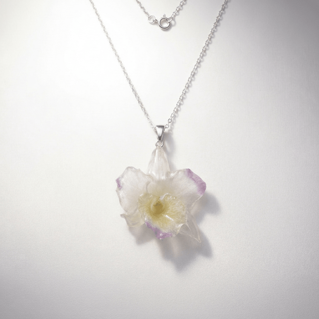 DENDROBIUM ORKIDÉ øredobber - ekte tørkede blomster, sølv - Øredobber KNASK