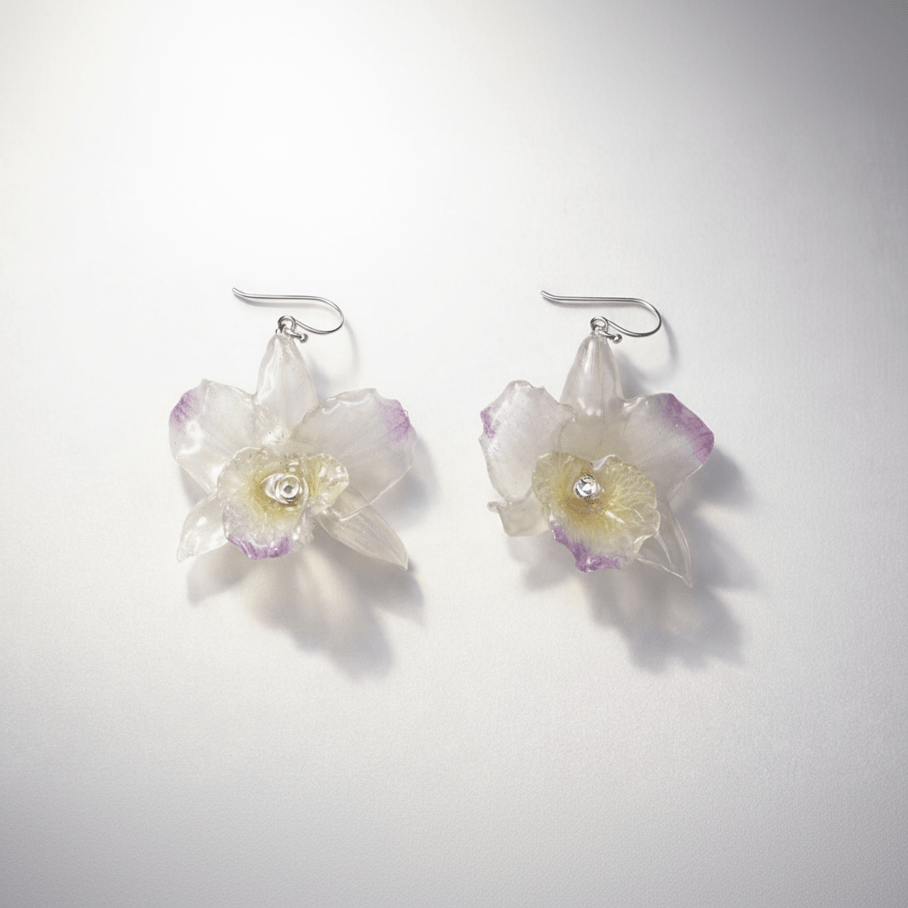DENDROBIUM ORKIDÉ øredobber - ekte tørkede blomster, sølv - Øredobber KNASK