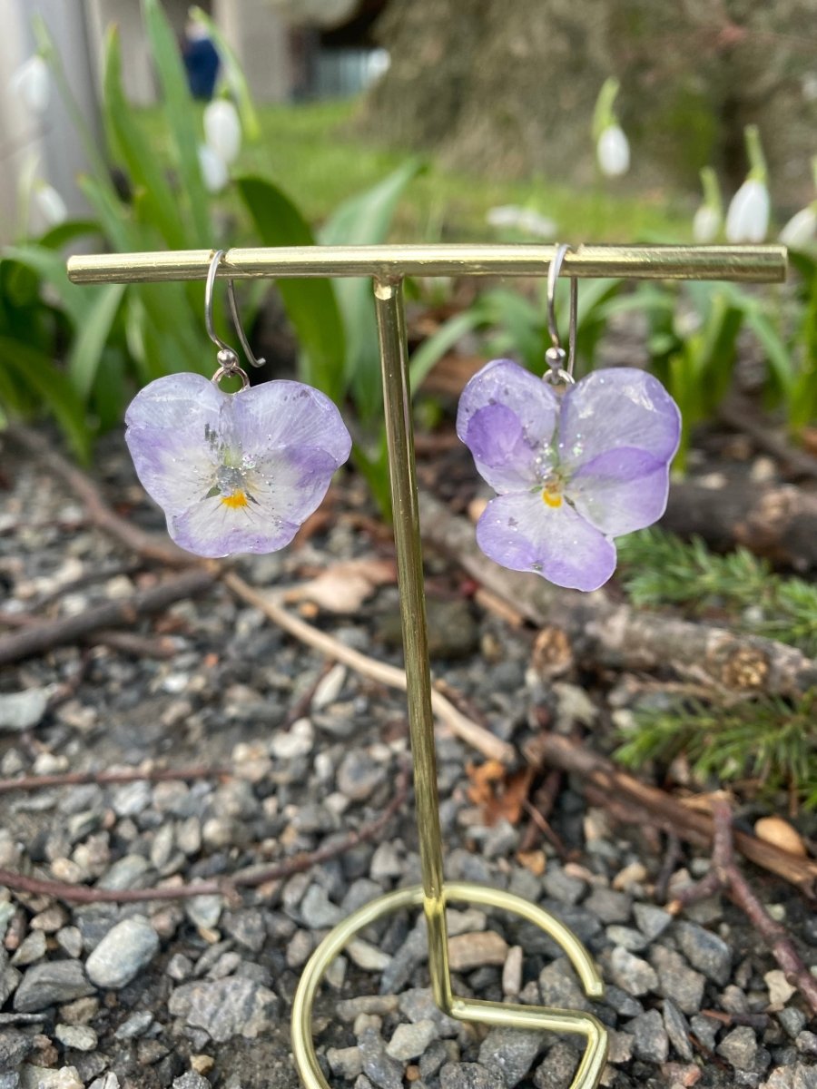 Dus lilla fioler øredobber, ekte stemorsblomst, 925 sølv ørekroker - Øredobber KNASK