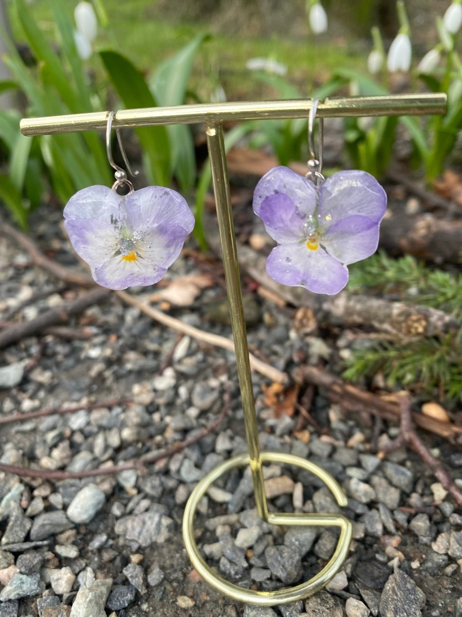 Dus lilla fioler øredobber, ekte stemorsblomst, 925 sølv ørekroker - Øredobber KNASK