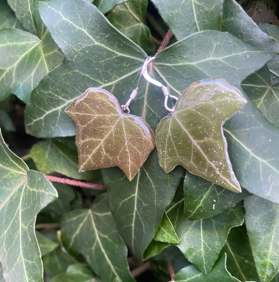 EFØY øredobber - ekte tørkede blader, sølv