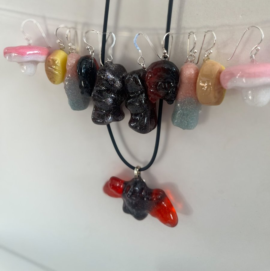 SMÅGODT øredobber, ekte godteri, 925 sølv