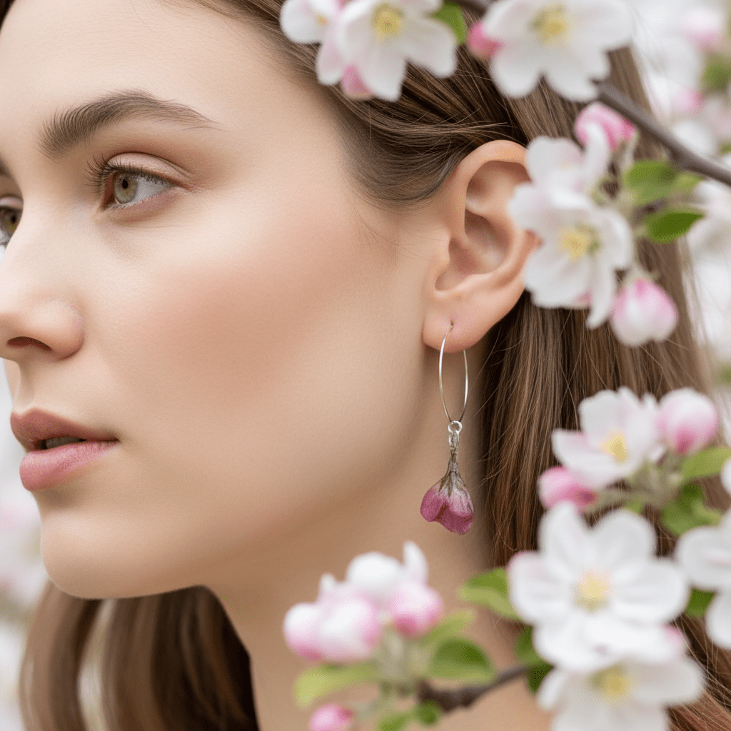 EPLEBLOMST øredobber, ekte tørkede blomster, 925 sølv - Øredobber KNASK