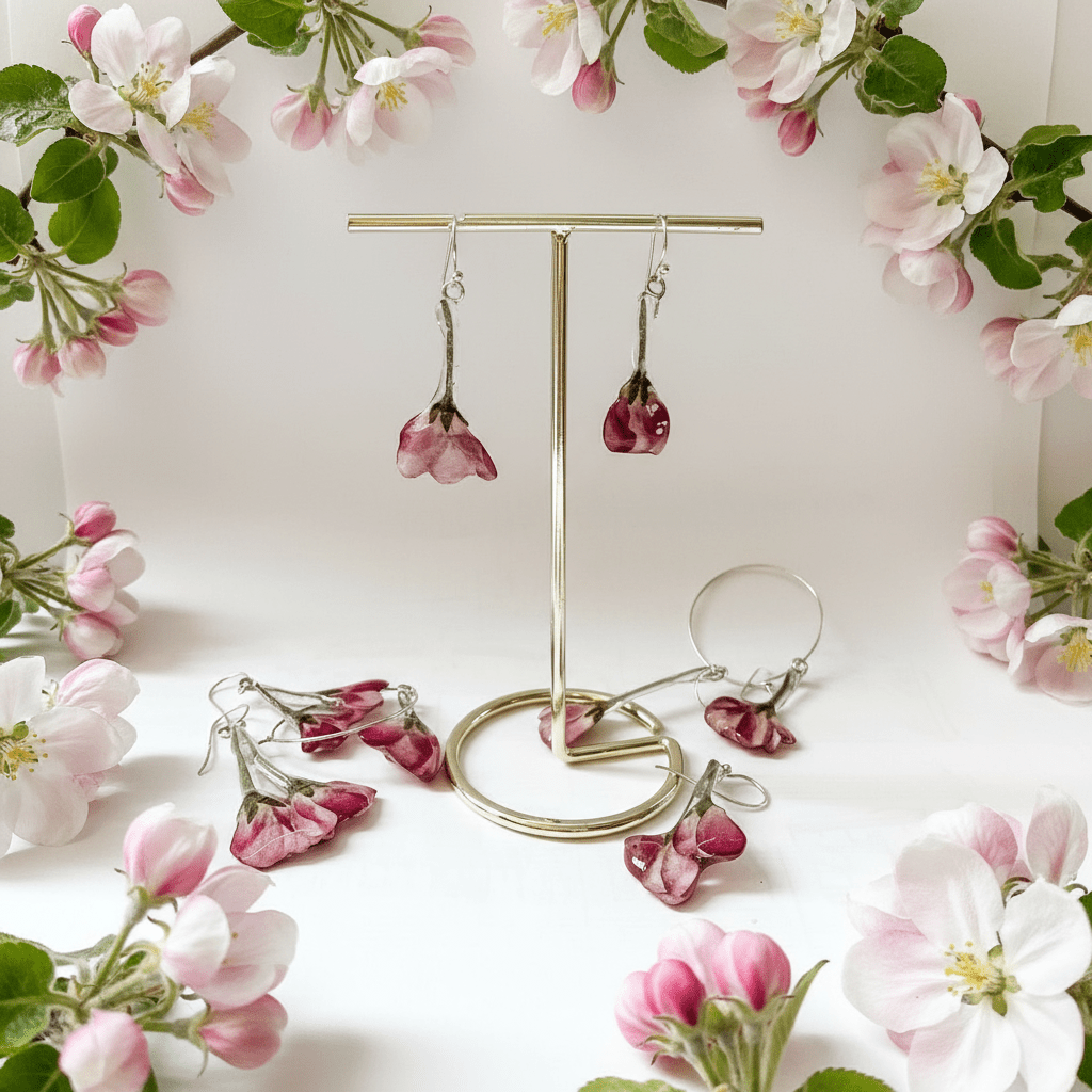 EPLEBLOMST øredobber, ekte tørkede blomster, 925 sølv - Øredobber KNASK