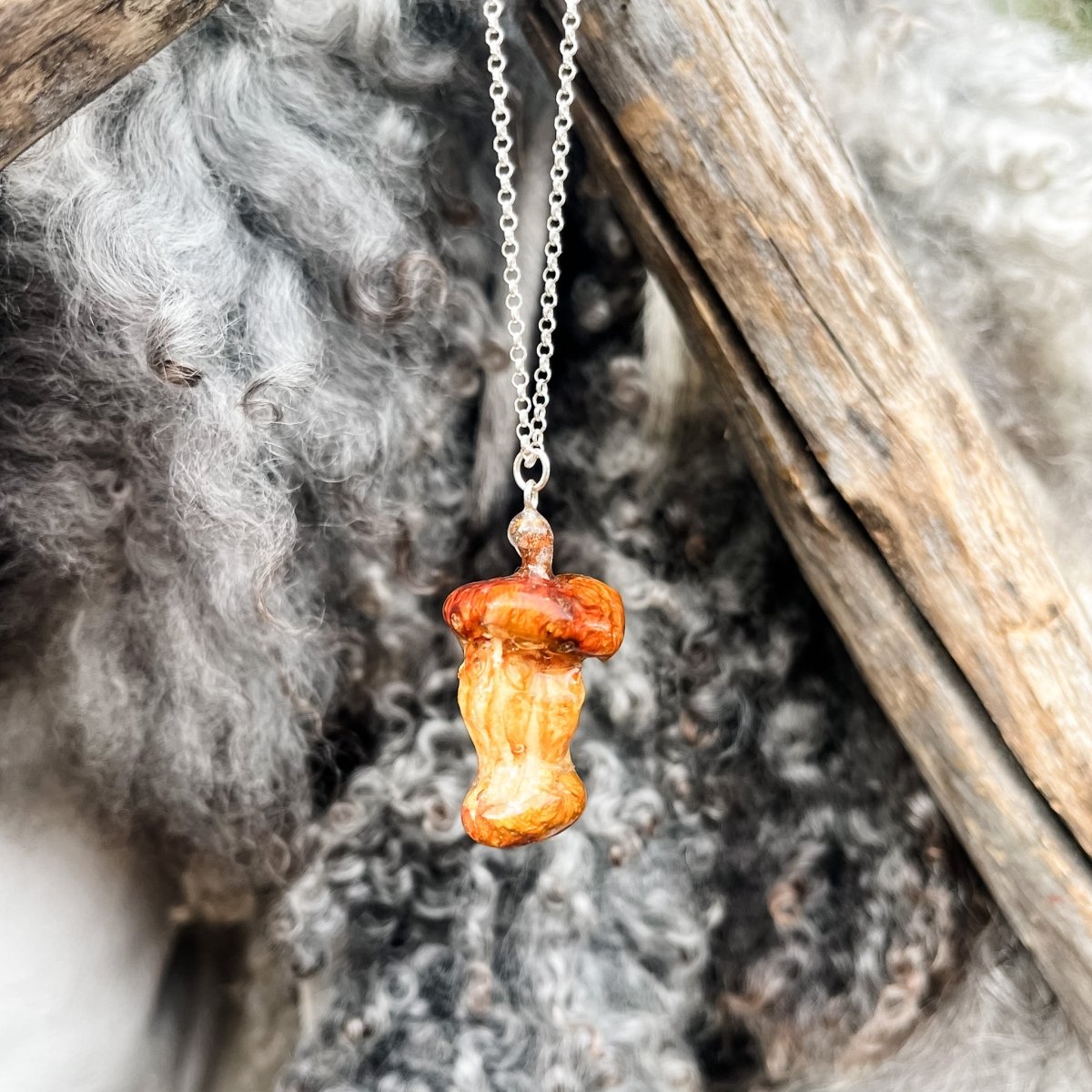 EPLESKROTT fruktsmykke, ekte tørket blomst, 925 sølvkjede - KNASK