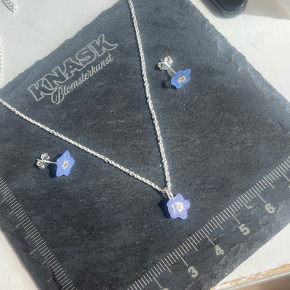 FORGLEMMEGEI gavesett - ring, smykke, øredobber - ekte tørkede blomster - Gavesett KNASK