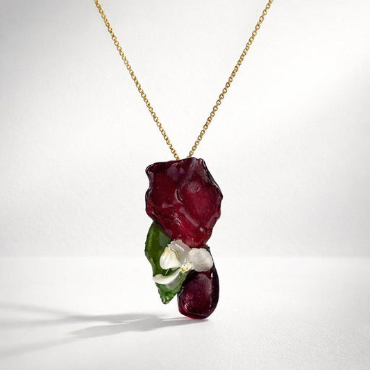 FRI PALESTINA smykke - ekte tørkede blomster - forgylt sølv - Smykke KNASK