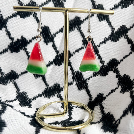 FRI PALESTINA vannmelon - snop øredobber, sølv ørekroker, ekte godteri - Øredobber KNASK