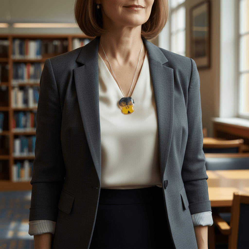 GUL OG LILLA FIOL blomstersmykke, presset stemorsblomst, 925 sølvkjede - Smykke KNASK