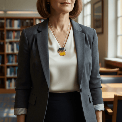 GUL OG LILLA FIOL blomstersmykke, presset stemorsblomst, 925 sølvkjede - Smykke KNASK