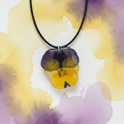 GUL OG LILLA FIOL smykke - ekte tørket stemorsblomst