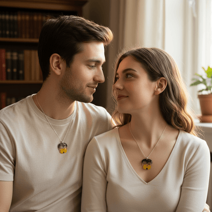 GUL OG LILLA FIOL blomstersmykke, presset stemorsblomst, 925 sølvkjede - Smykke KNASK