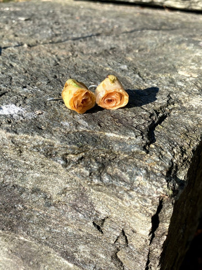 GULE ROSER blomster - øredobber, 925 sølv ørekroker - Øredobber KNASK