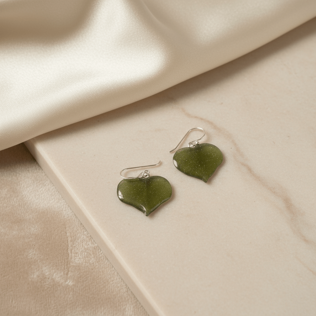 HJERTBLAD øredobber, ekte tørket eføy, 925 sølv - Øredobber KNASK