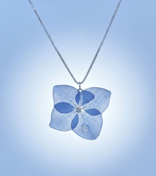 HORTENSIA smykke, ekte 3D - tørket blomst, 925 sølvkjede - Smykke KNASK