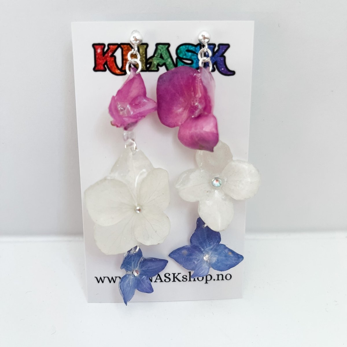 HORTENSIA TRICOLOR øredobber, 3D - tørkede blomster, 925 sølv - Øredobber KNASK