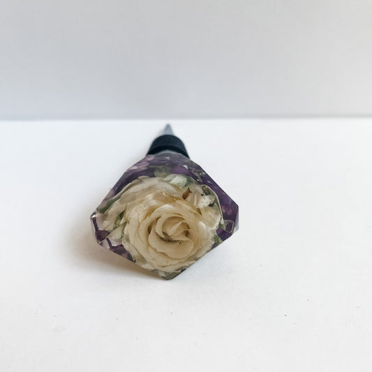 HVIT ROSE vinstopper, ekte tørkede blomster - Interiør KNASK