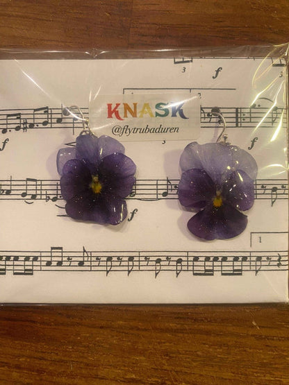 Indigo fioler øredobber, ekte stemorsblomst, 925 sølv ørekroker - KNASK