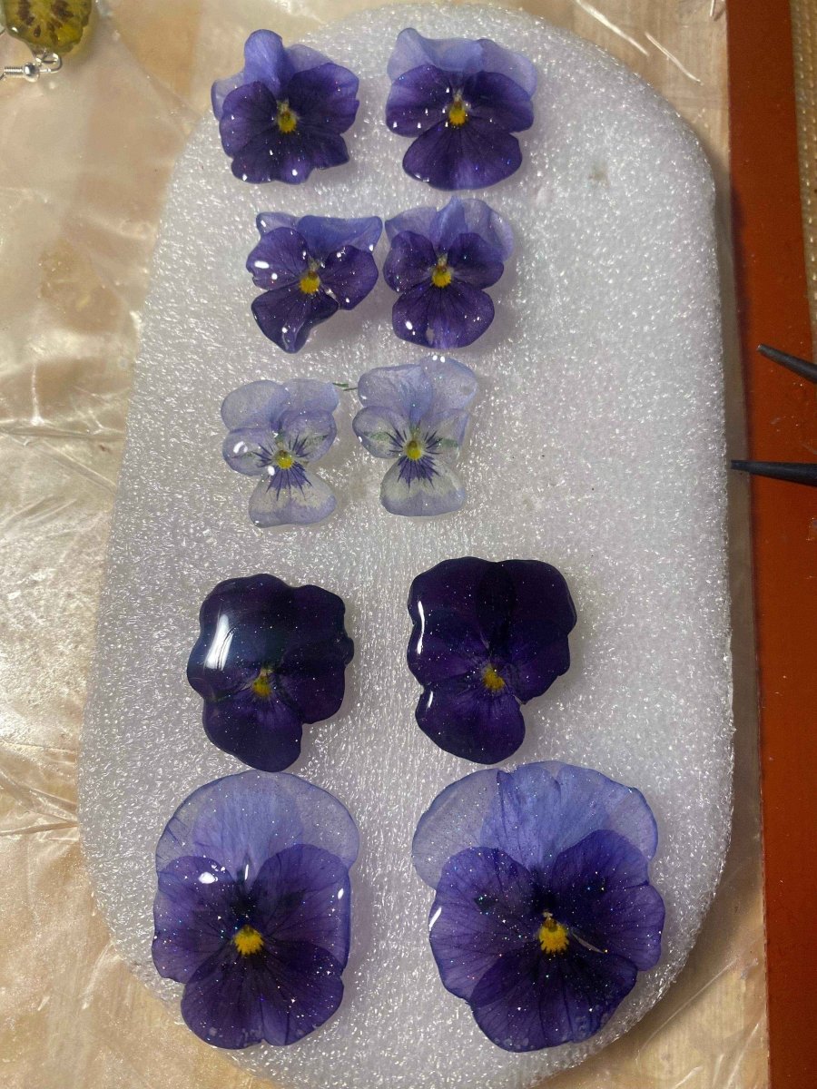 Indigo fioler øredobber, ekte stemorsblomst, 925 sølv ørekroker - KNASK