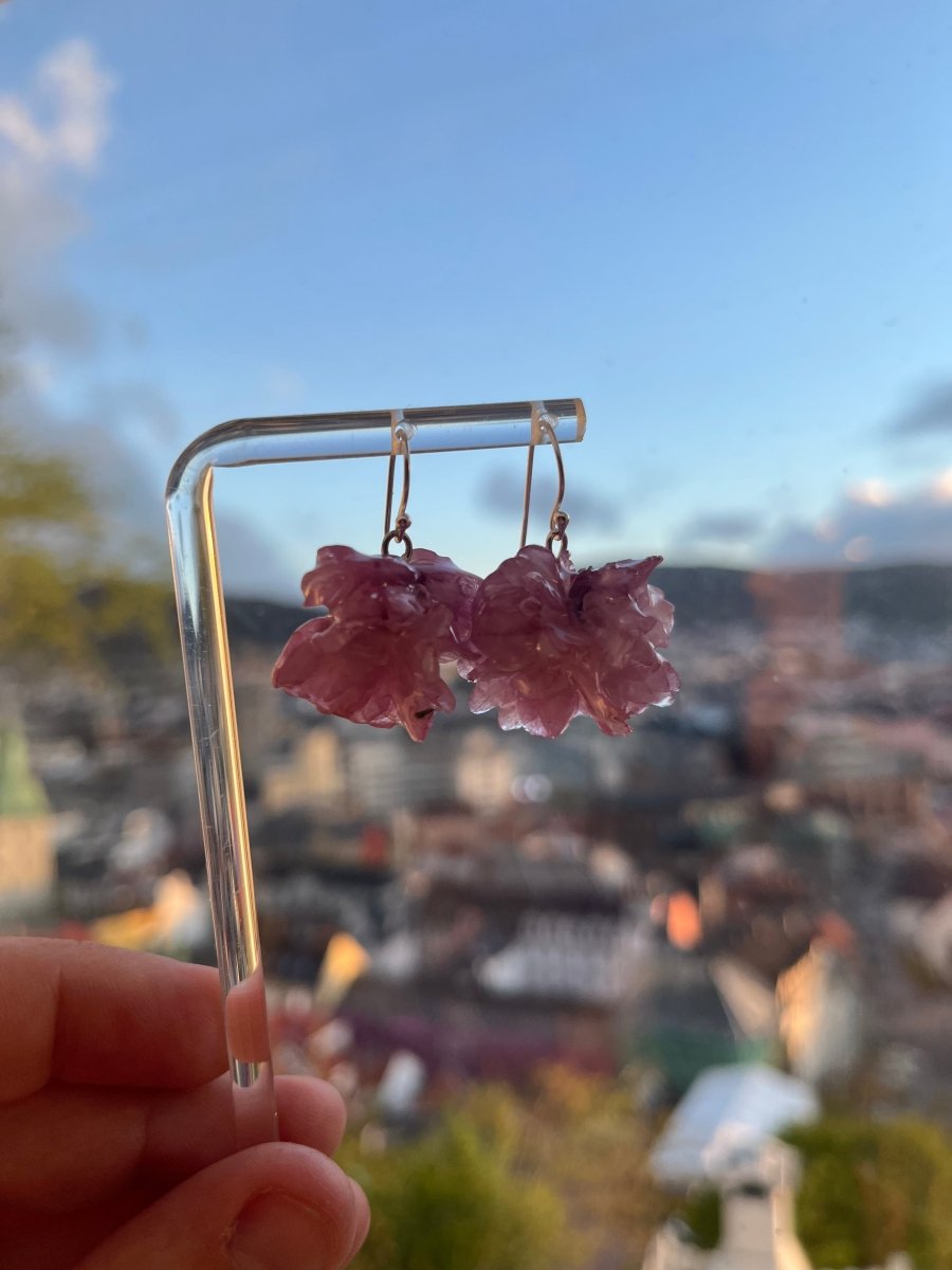 KIRSEBÆRBLOMST øredobber - ekte tørkede blomster, sølv, Sakura mini - Øredobber KNASK