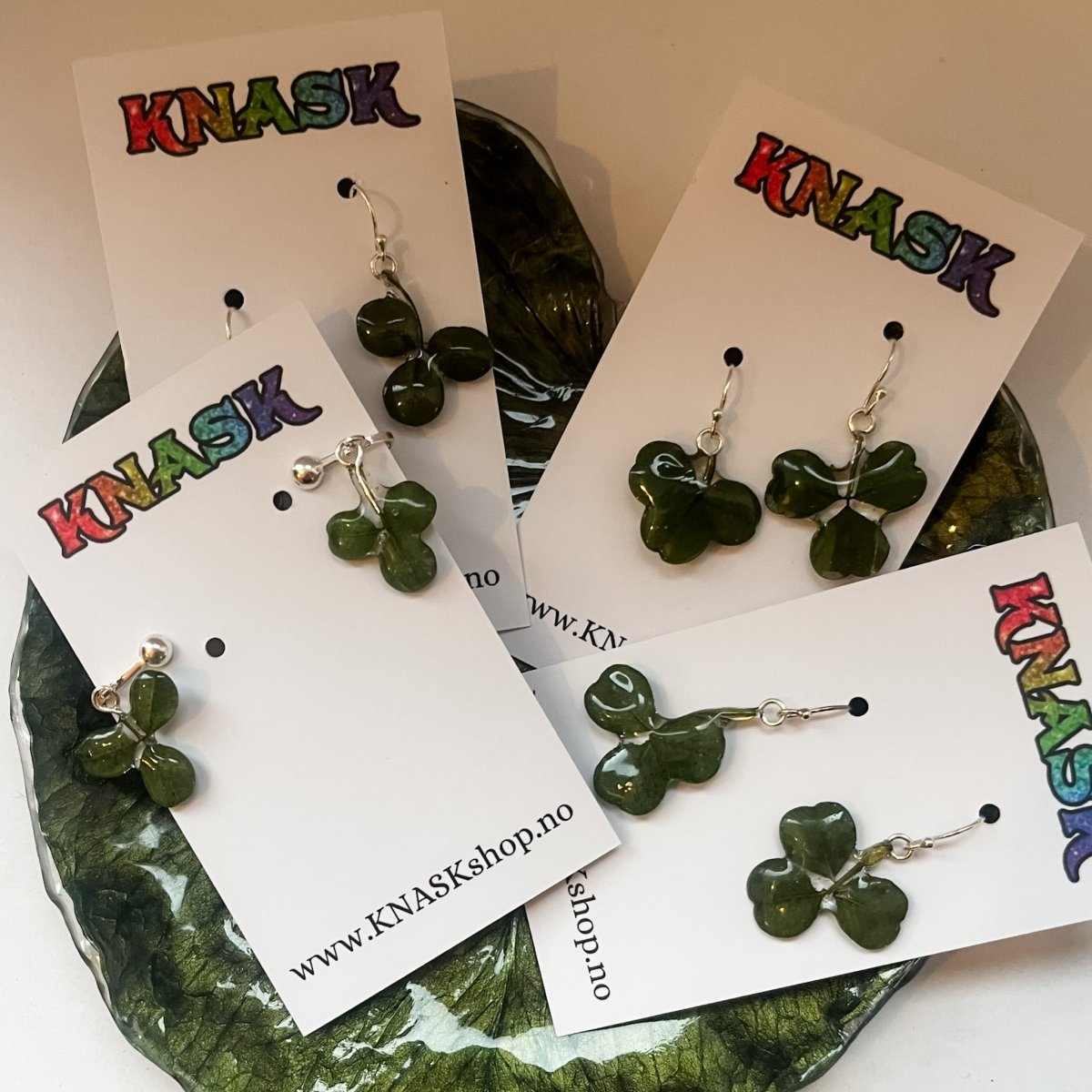 KLØVER ☘️ øredobber, ekte tørket blad, 925 sølv - Øredobber KNASK