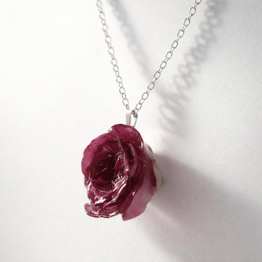 KNÆSJ ROSA ROSE smykke - ekte tørket blomst - sølv - Smykke KNASK