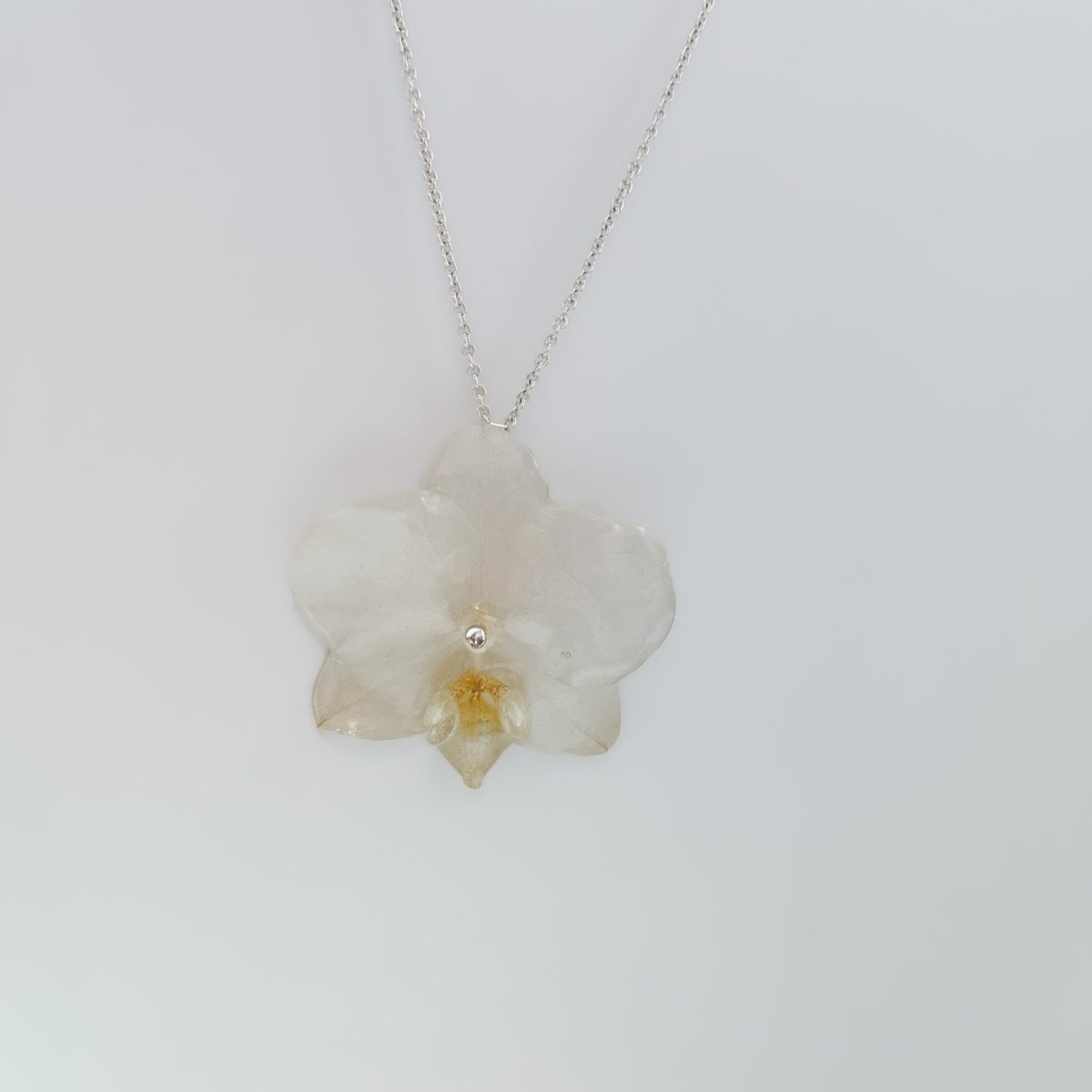 KREM ORKIDÉ blomstersmykke, ekte 3D - tørkede medium blomster, 925 sølvkjede - Smykke KNASK
