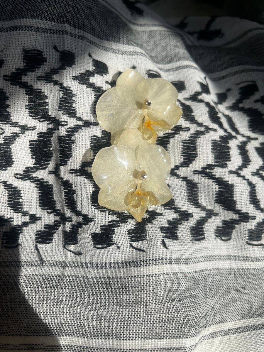 KREM ORKIDÉ øredobber, ekte 3D - tørkede medium blomster, 925 sølv ørekroker - KNASK