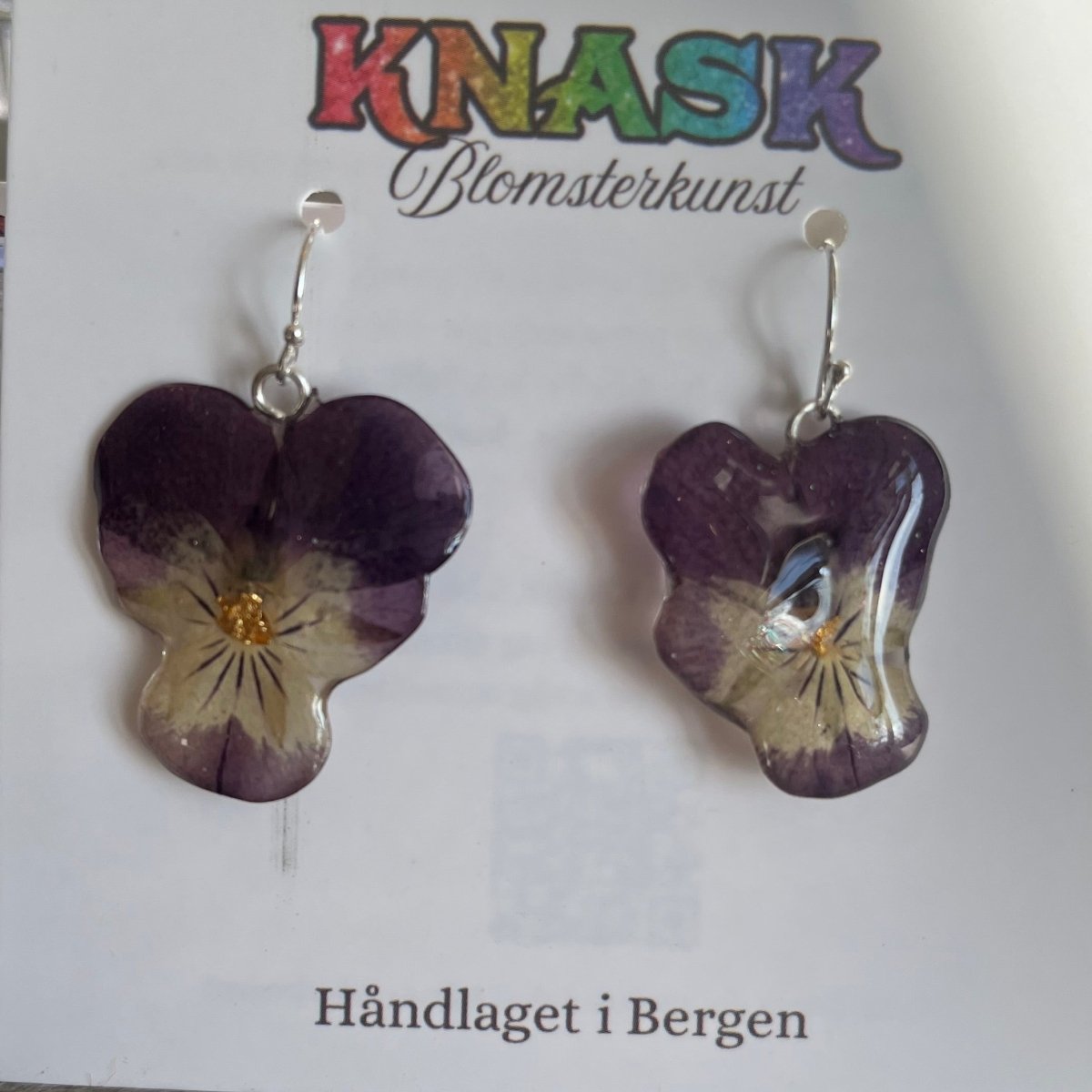 KREMLILLA FIOLER øredobber - ekte stemorsblomster, sølv - Øredobber KNASK
