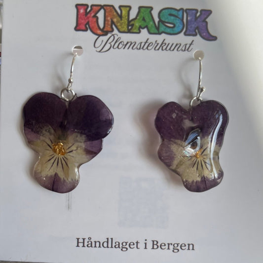 KREMLILLA FIOLER øredobber - ekte stemorsblomster, sølv - Øredobber KNASK