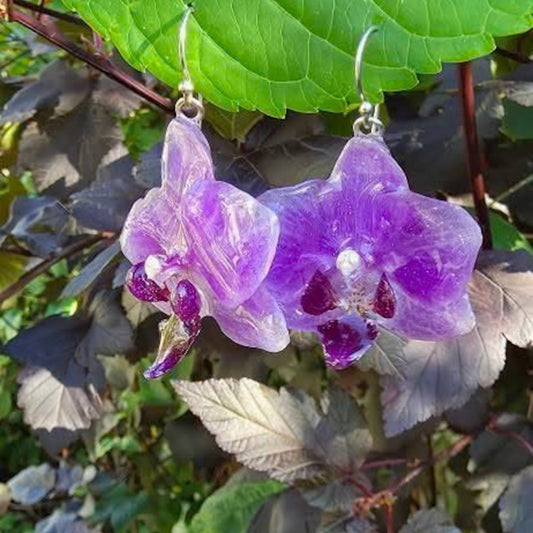 LILLA ORKIDÉ øredobber, 3D - tørkede blomster, 925 sølv - KNASK