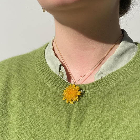 LØVETANN blomstersmykke, 3D-tørket blomst, 925 sølvkjede - KNASK