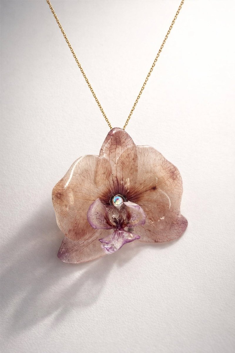 MAHOGANY ORKIDÉ smykke - ekte tørket blomst - sølv - Smykke KNASK