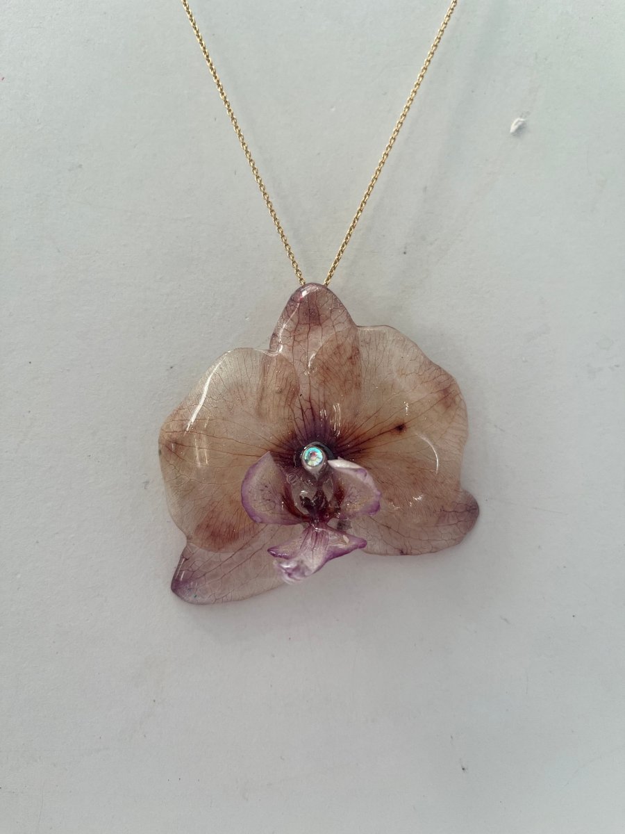 MAHOGANY ORKIDÉ smykke - ekte tørket blomst - sølv - Smykke KNASK