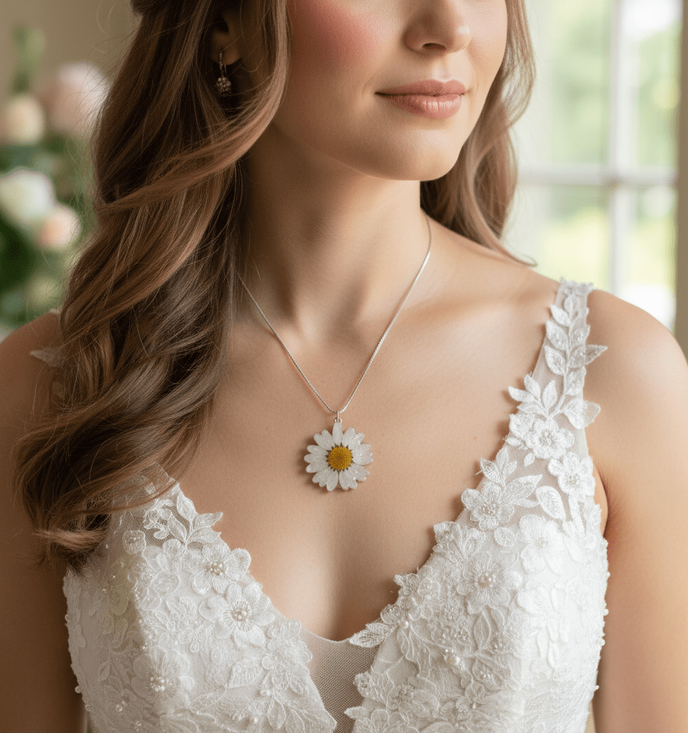 MARGERITT blomstersmykke, 925 sølvkjede - Smykke KNASK