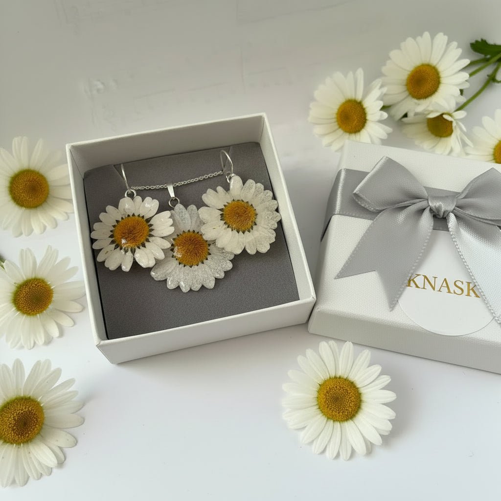 MARGERITT øredobber - ekte tørkede blomster - Øredobber KNASK