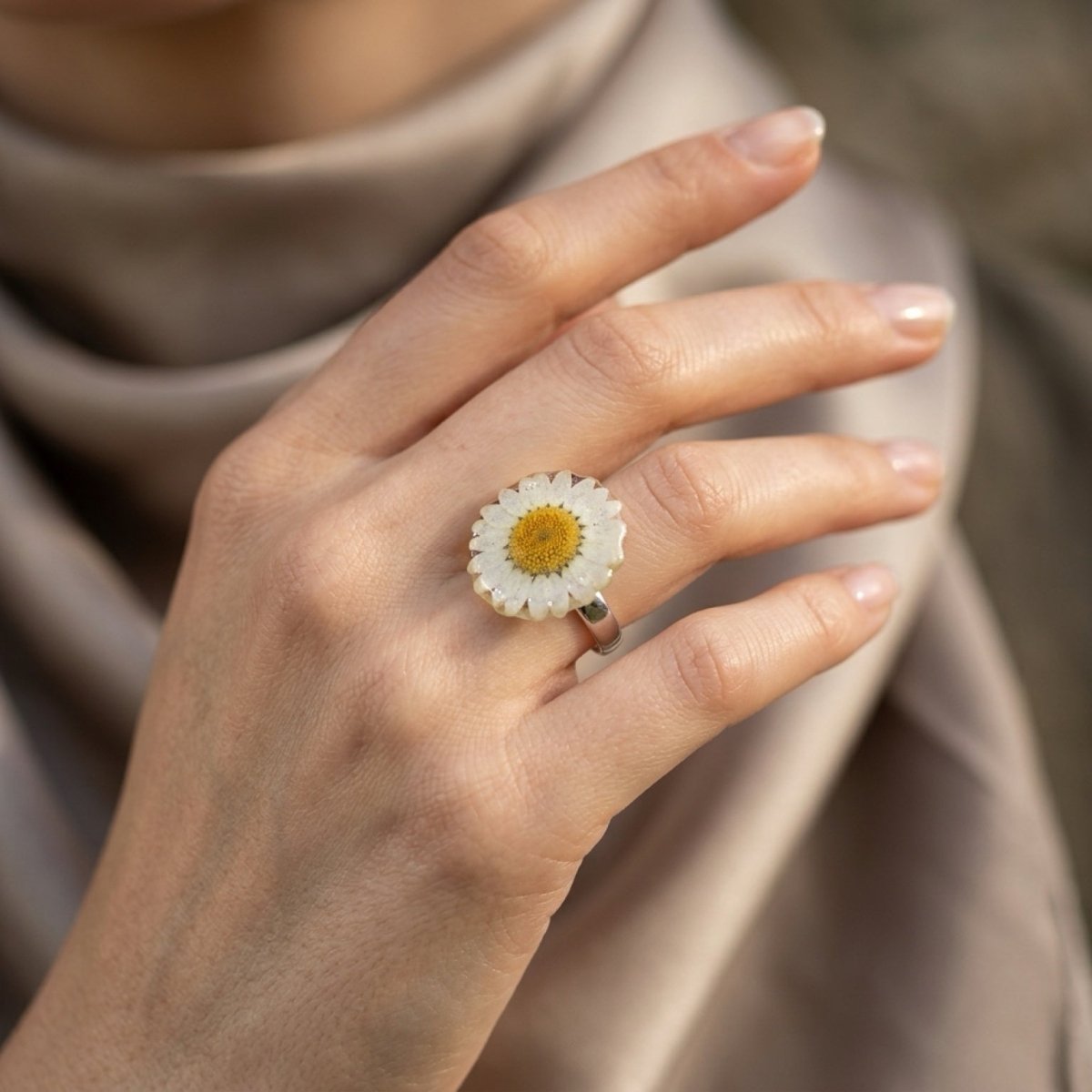 MARGERITT ring - ekte tørket blomst - Ringer KNASK