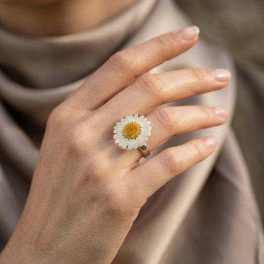 MARGERITT ring - ekte tørket blomst - Ringer KNASK