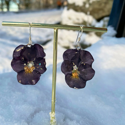 MIDNATT FIOLER øredobber - ekte tørkede blomster, stemorsblomst - Øredobber KNASK