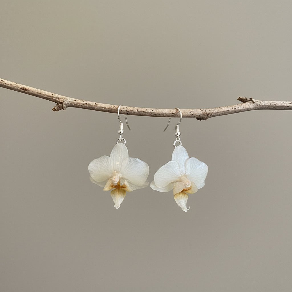 MINIATYR ORKIDÉ øredobber - ekte tørkede blomster - Øredobber KNASK