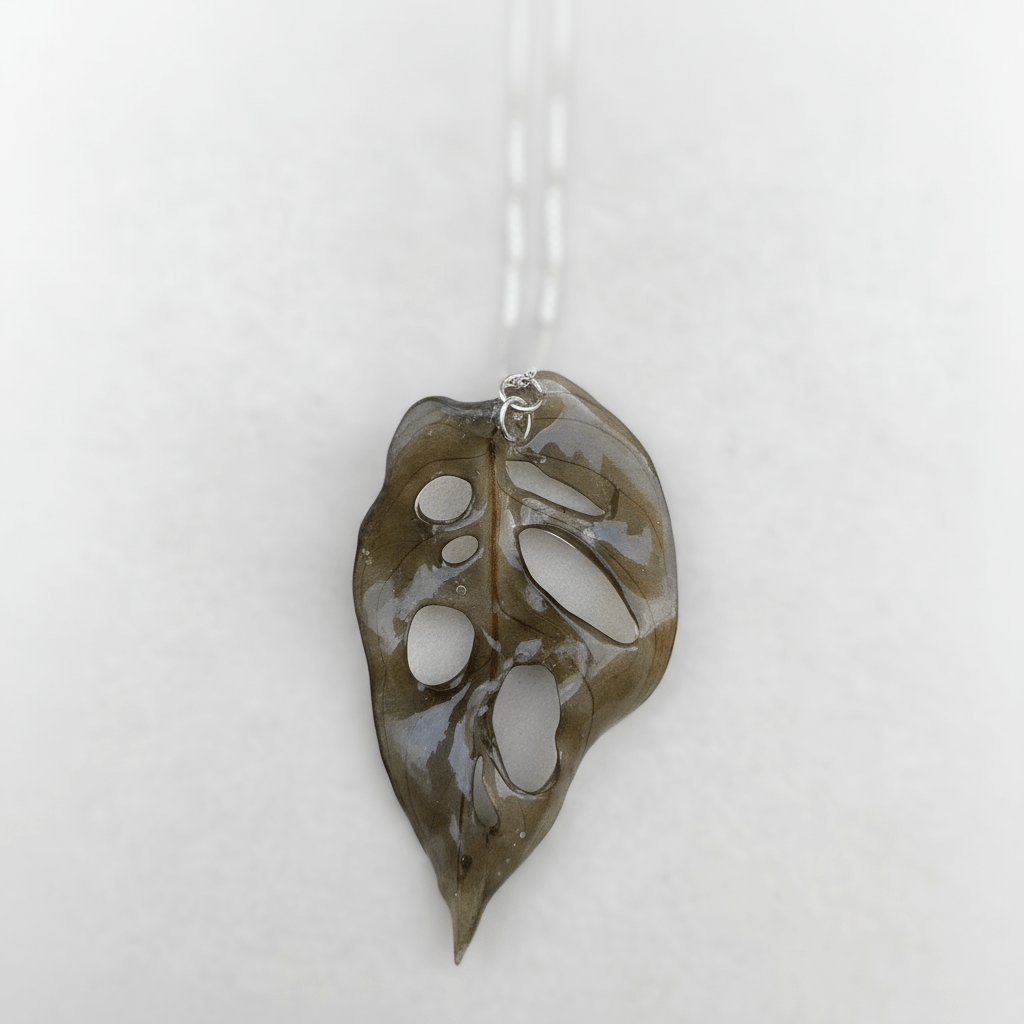 MONSTERA Monkey Leaf smykke, 3D - tørket blad, sølvkjede - Smykke KNASK